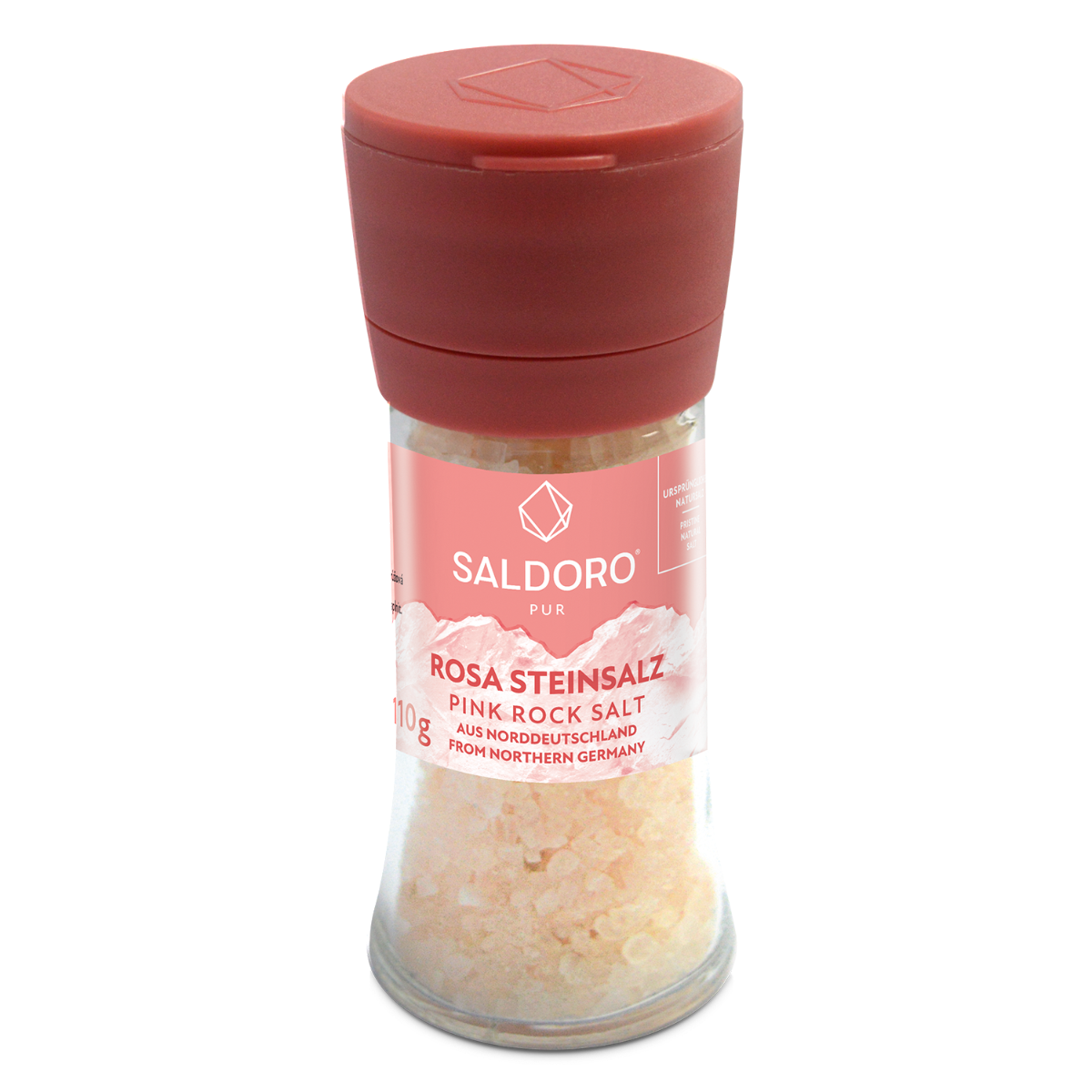 Saldoro Mühle pinkes Steinsalz 110g Verpackung Vorderseite
