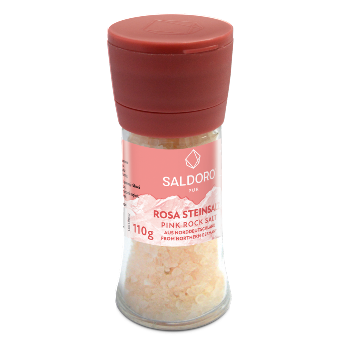Saldoro Mühle pinkes Steinsalz 110g Verpackung seitliche Ansicht