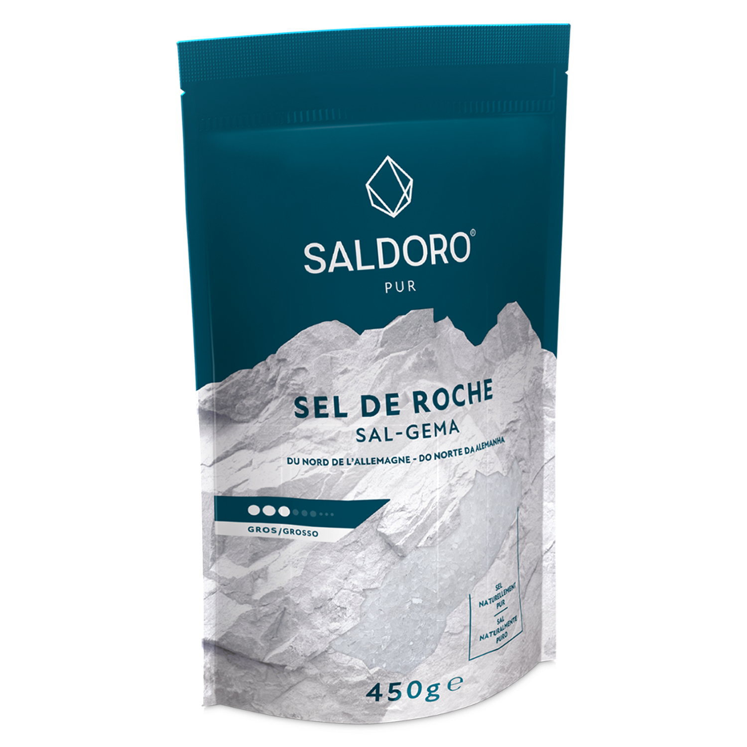 Gros sel gemme Saldoro en poche souple de la page
