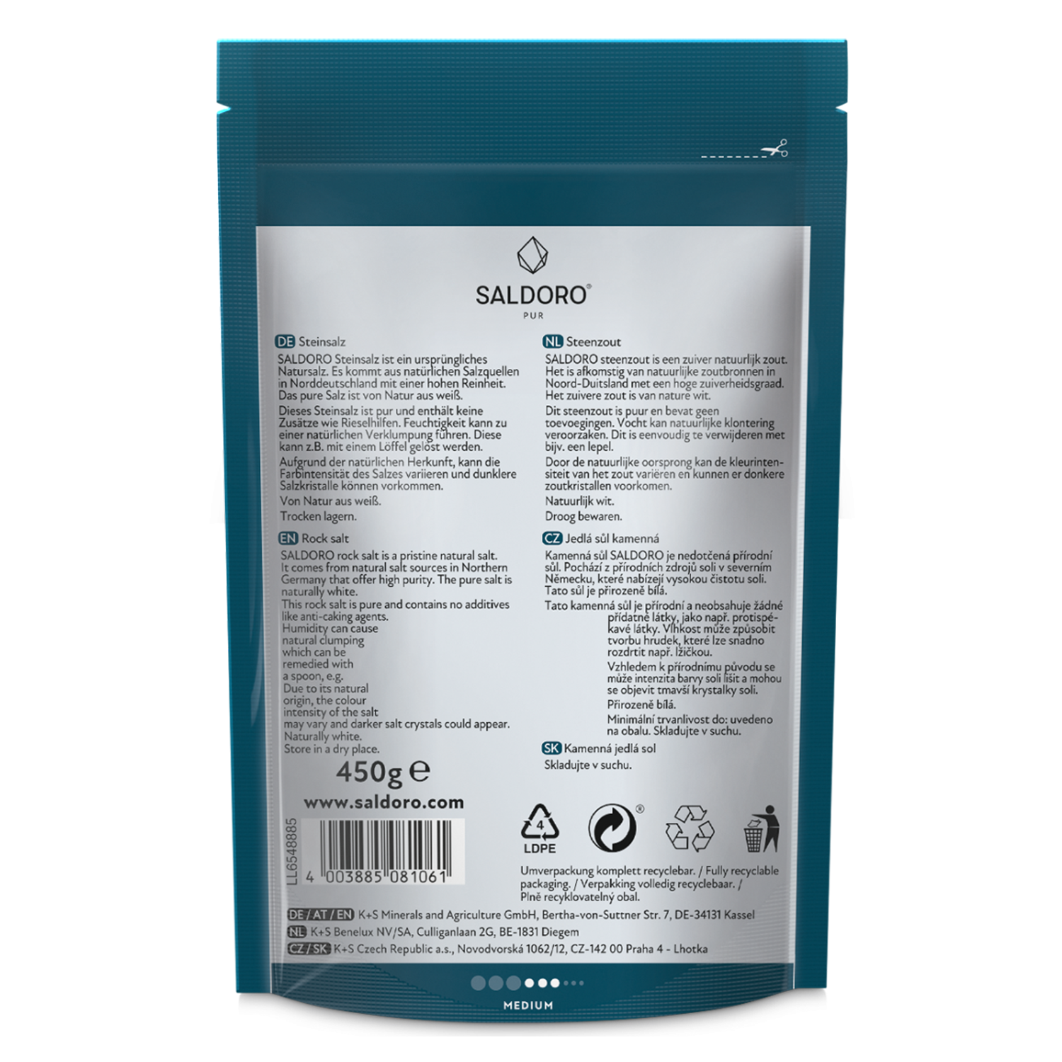 Saldoro rock salt medium coarse in doypack back