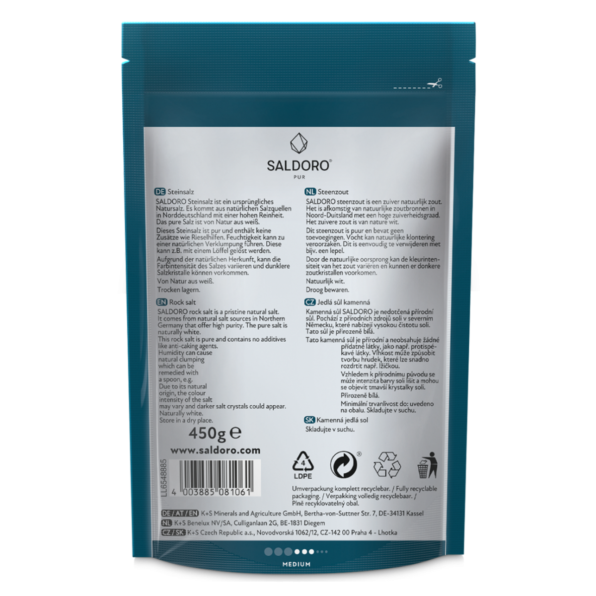 Saldoro rock salt medium coarse in doypack back